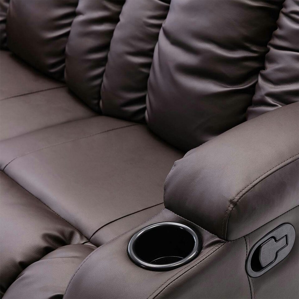 image 1 of Caesar 2 Seater Manual High Back Bonded Leather Recliner Sofa (Brown)