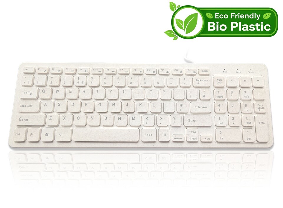 image 1 of Accuratus Bioplastic 960 Wired Keyboard - USB Full Size Biodegradable Keyboard - Chalk White