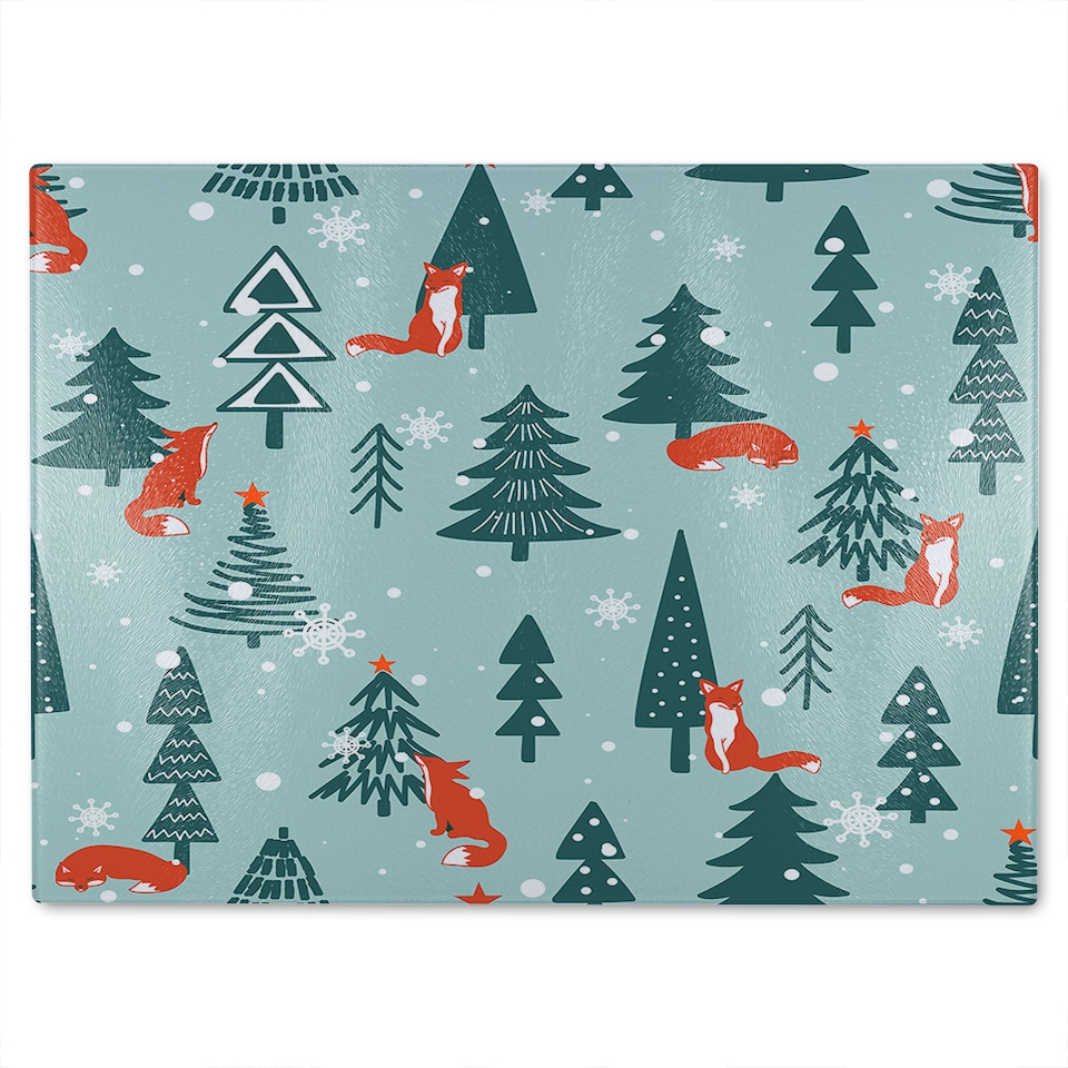 image 1 of Fir-Trees Snow Dining Glass Chopping Board | Multi
