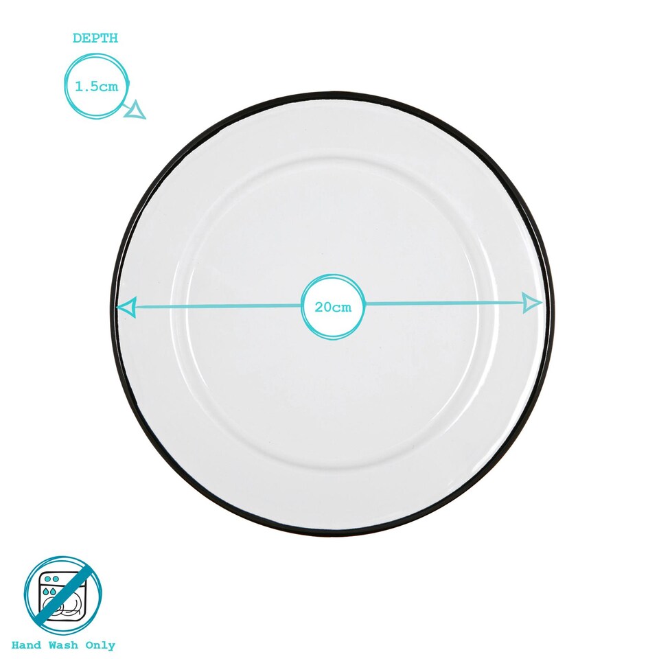 image 1 of Argon Tableware White Enamel Side Plates - 20cm - Black - Pack of 6 | Black | Black