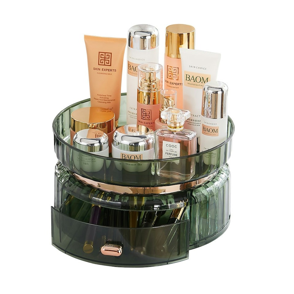 image 1 of Living and Home 360° Rotating Makeup Organizer with Drawer,Green