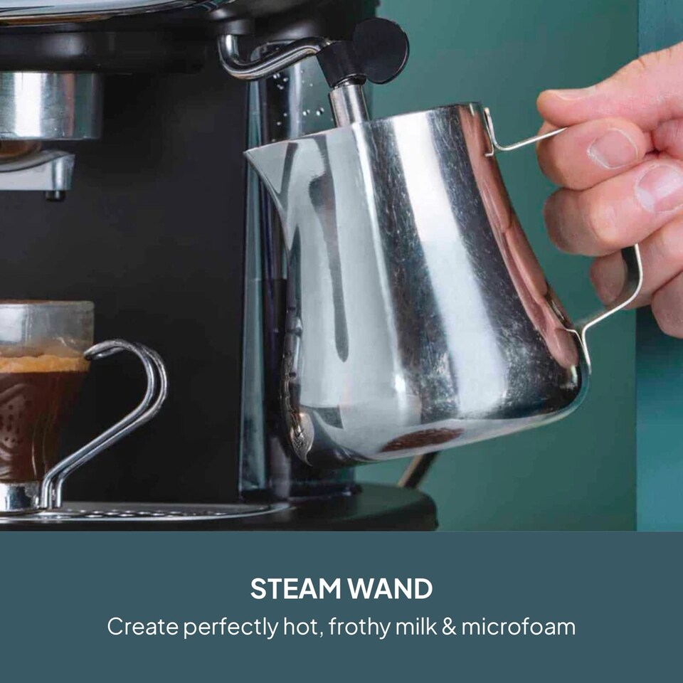 image 1 of Cooks Professional 15-Bar Retro Espresso Coffee Machine 1.2L with Frothing Steam Wand | Black | Black & Silver