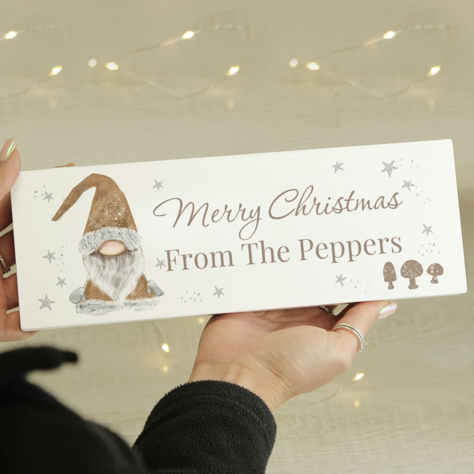 image 1 of Personalised Christmas Gonk Wooden Mantel Decoration