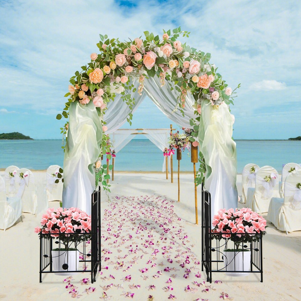 image 1 of COSTWAY Metal Garden Arbor Arch Trellis with 2 Side Planters
