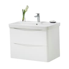 Bathroom Floor Standing 2-Drawer Vanity Unit with Basin 800mm Wide - Gloss White - (Arch) - Brassware Not Included | White | White | 1