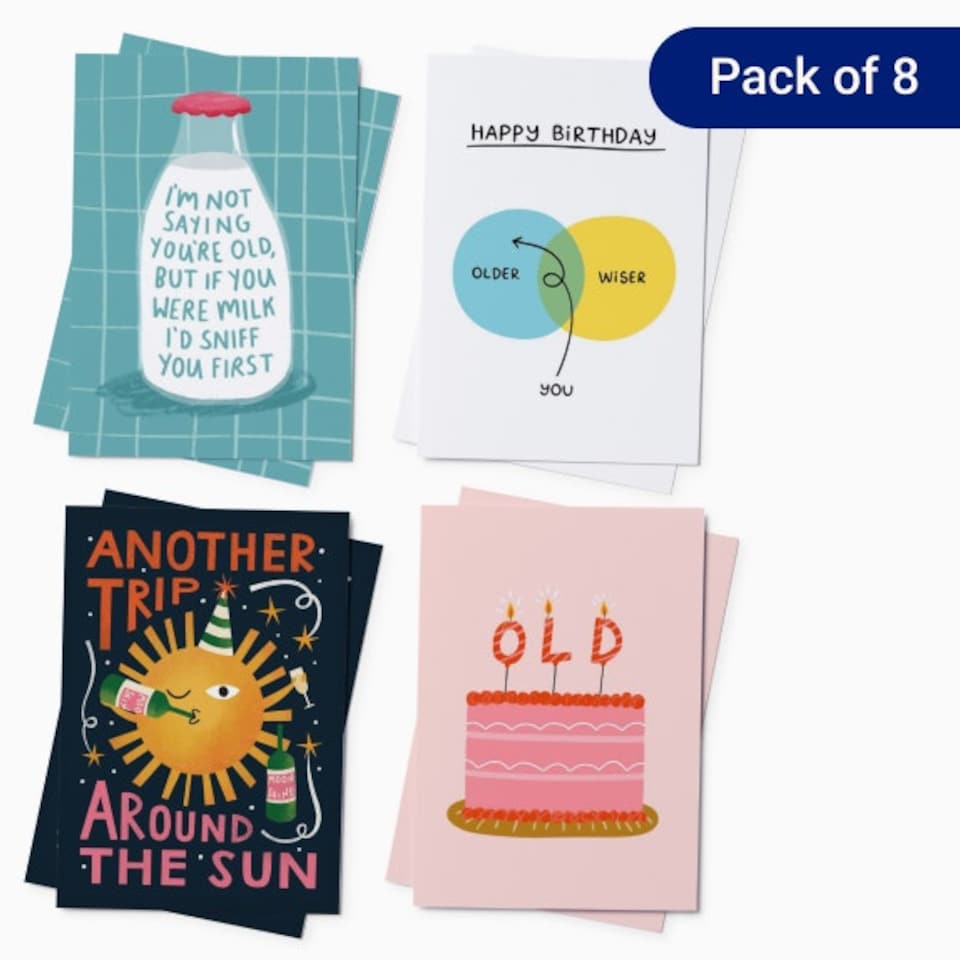 image 1 of 'You're Old' Birthday Card Pack – Box of 8 (4 Designs)