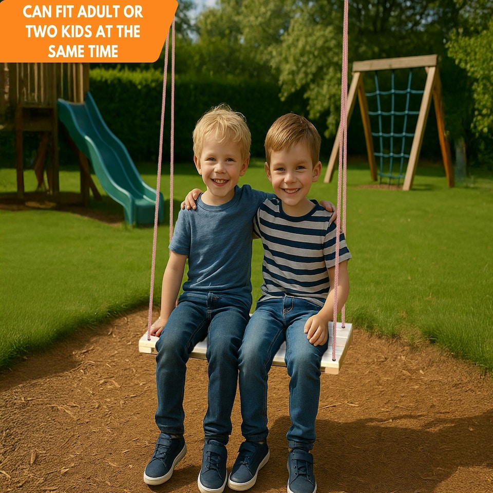 image 1 of NOVECRAFTO Wooden Swing Seat for Gardens – Durable Outdoor Hanging Swing for Kids & Adults – Strong Rope & Wooden Seat for Relaxation or Play