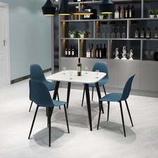 Aspen Tapered Legs Square Dining Table and 4 Curve Plastic Seat Chairs with Metal Legs - Black/Blue/White - Flat Packed White