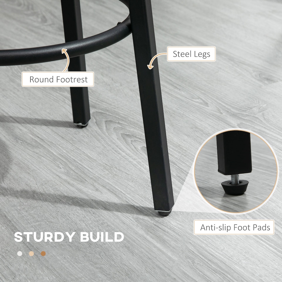 image 1 of HOMCOM Bar Stools, Set of 2 Kitchen Breakfast Stools with Sturdy Steel Frame, Industrial Tall Bar Chairs, 65cm High Seat, Rustic Brown