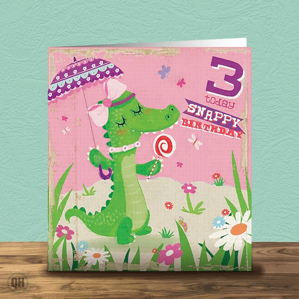 3rd Birthday Card Snappy Birthday Crocodile Card Girl