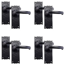 Golden Grace 4 Pairs Antique Plain Design Door Handles Latch in Black Finish - 150mm x 52mm | Black | 4 Pairs