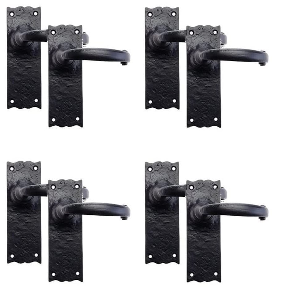image 1 of Golden Grace 4 Pairs Antique Plain Design Door Handles Latch in Black Finish - 150mm x 52mm | Black | 4 Pairs