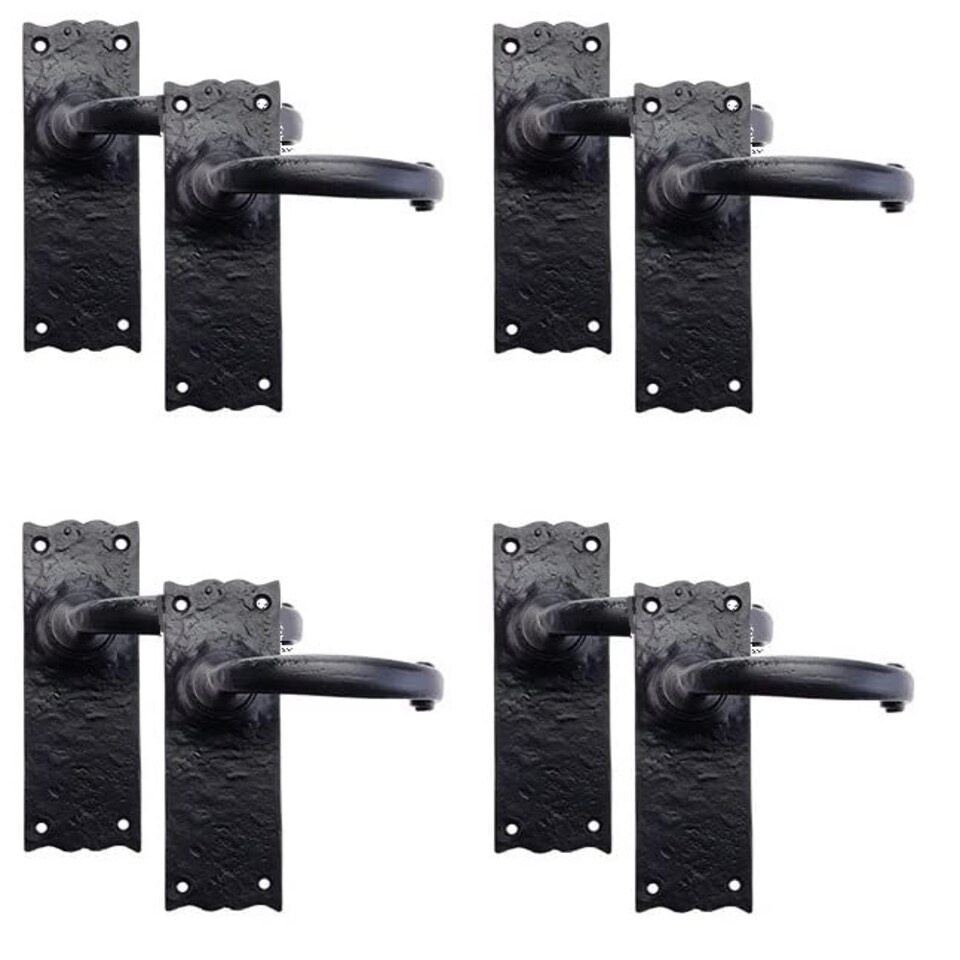 image 1 of Golden Grace 4 Pairs Antique Plain Design Door Handles Latch in Black Finish - 150mm x 52mm | Black | 4 Pairs
