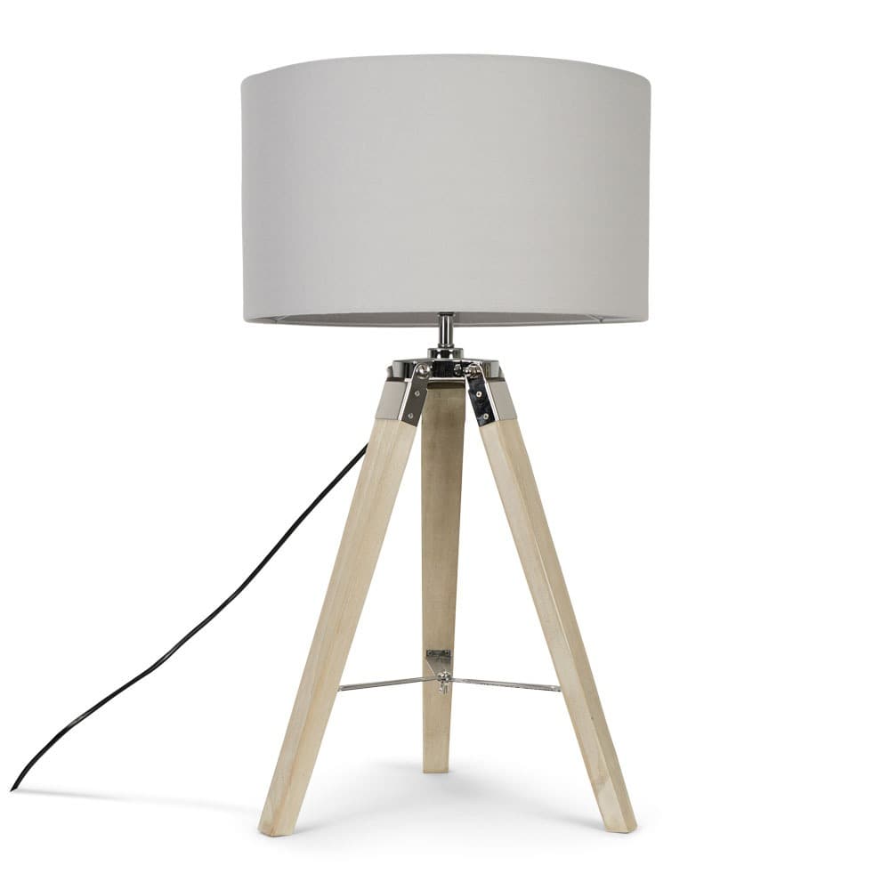 ValueLights Clipper Light Brown Tripod Table Lamp Medium Grey Shade