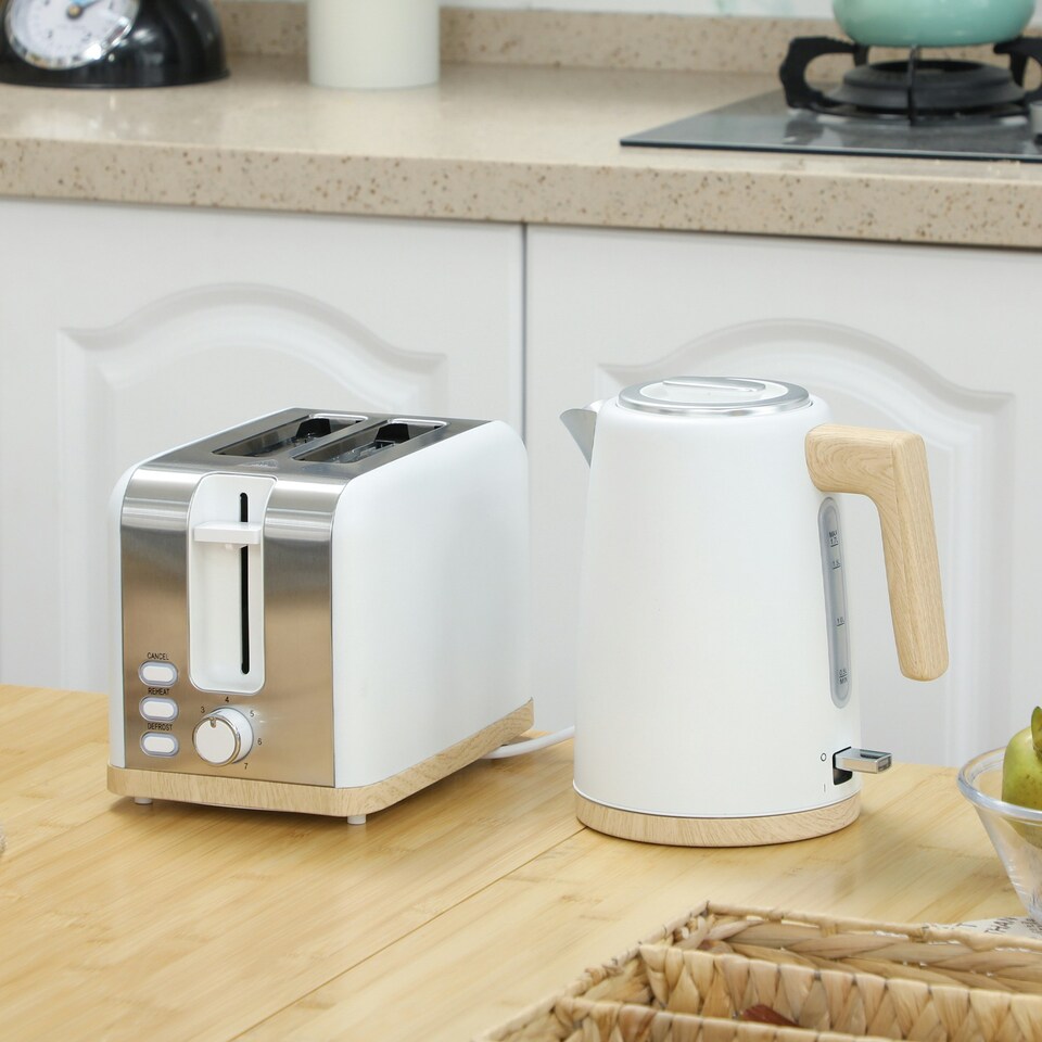 image 1 of HOMCOM 1.7L Electric Fast Boil Kettle and 2 Slice Toaster Set, White