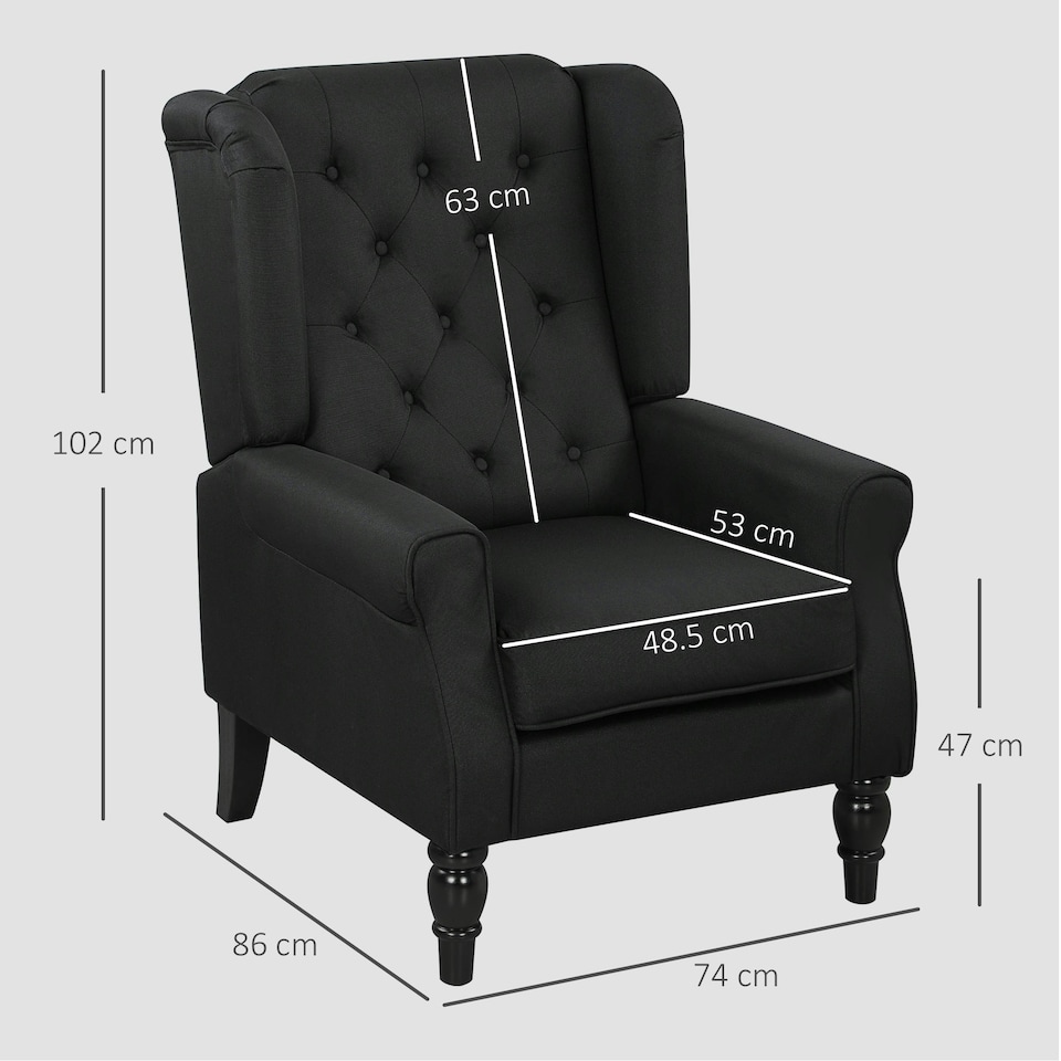 image 1 of HOMCOM Accent Chair Wingback Armchair Retro Tufted Club Wood Fabric, Black Black