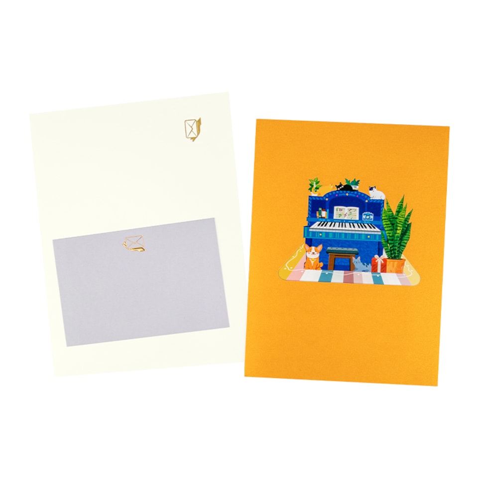 image 1 of Piano & Cats Scene Whimsical 3D Pop Up Greeting Card