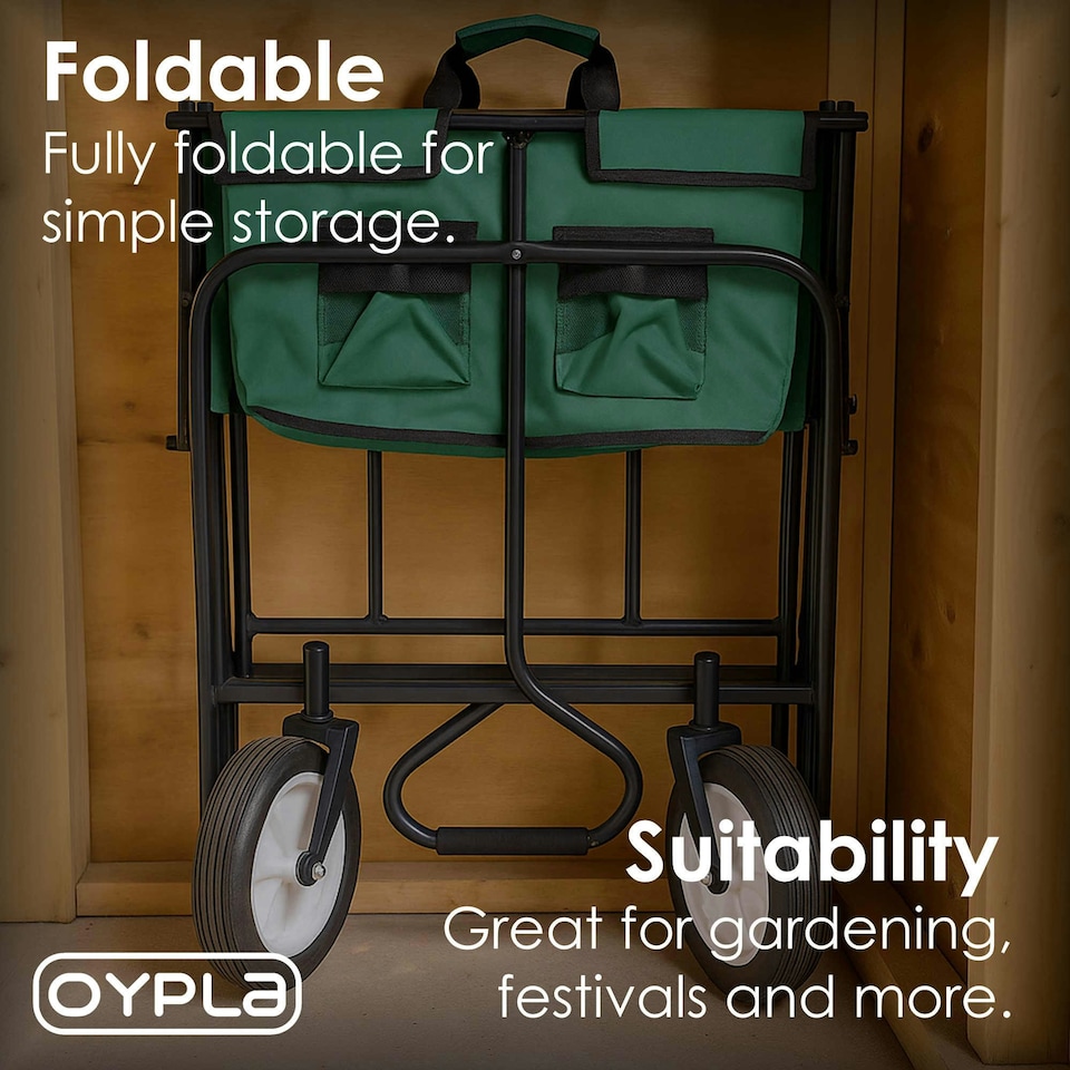 image 1 of Oypla Green Heavy Duty Foldable Garden Festival Trolley Folding Cart Wagon Truck Wheelbarrow