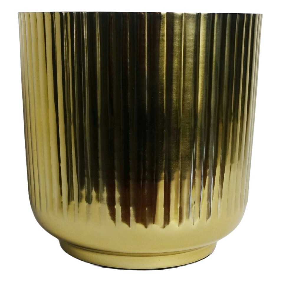 image 1 of 20cm Gold Fluted Metal Planter by Leaf