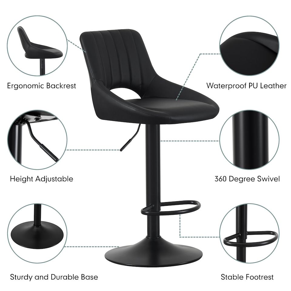 image 1 of MCC Direct Set of 2 Height Adjustable Bar Stool Kitchen Breakfast Chairs Stacey
