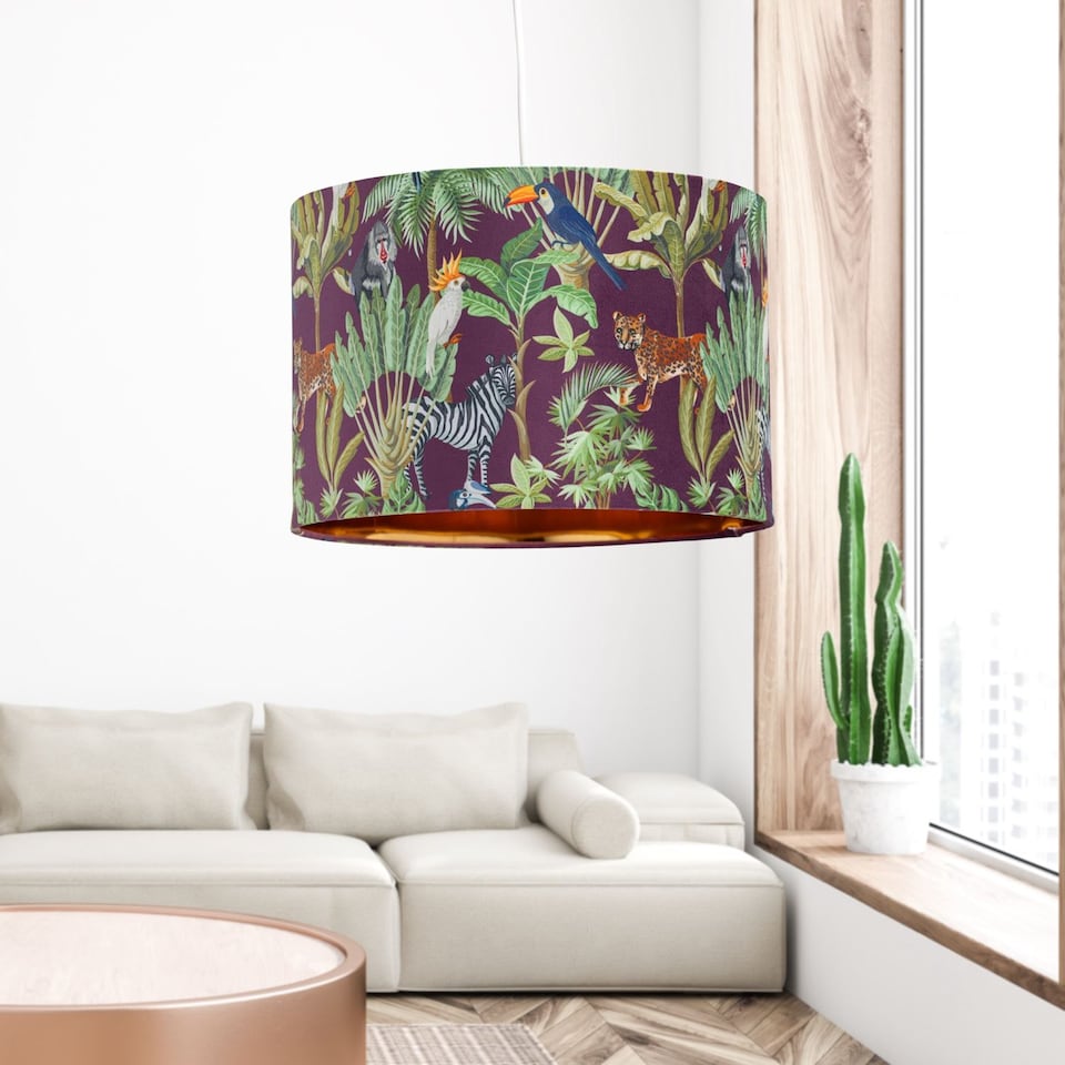image 1 of Safari - Velvet Safari Design 30cm Pendant or Table Lamp Shade | Multi | Gold | Large | 1
