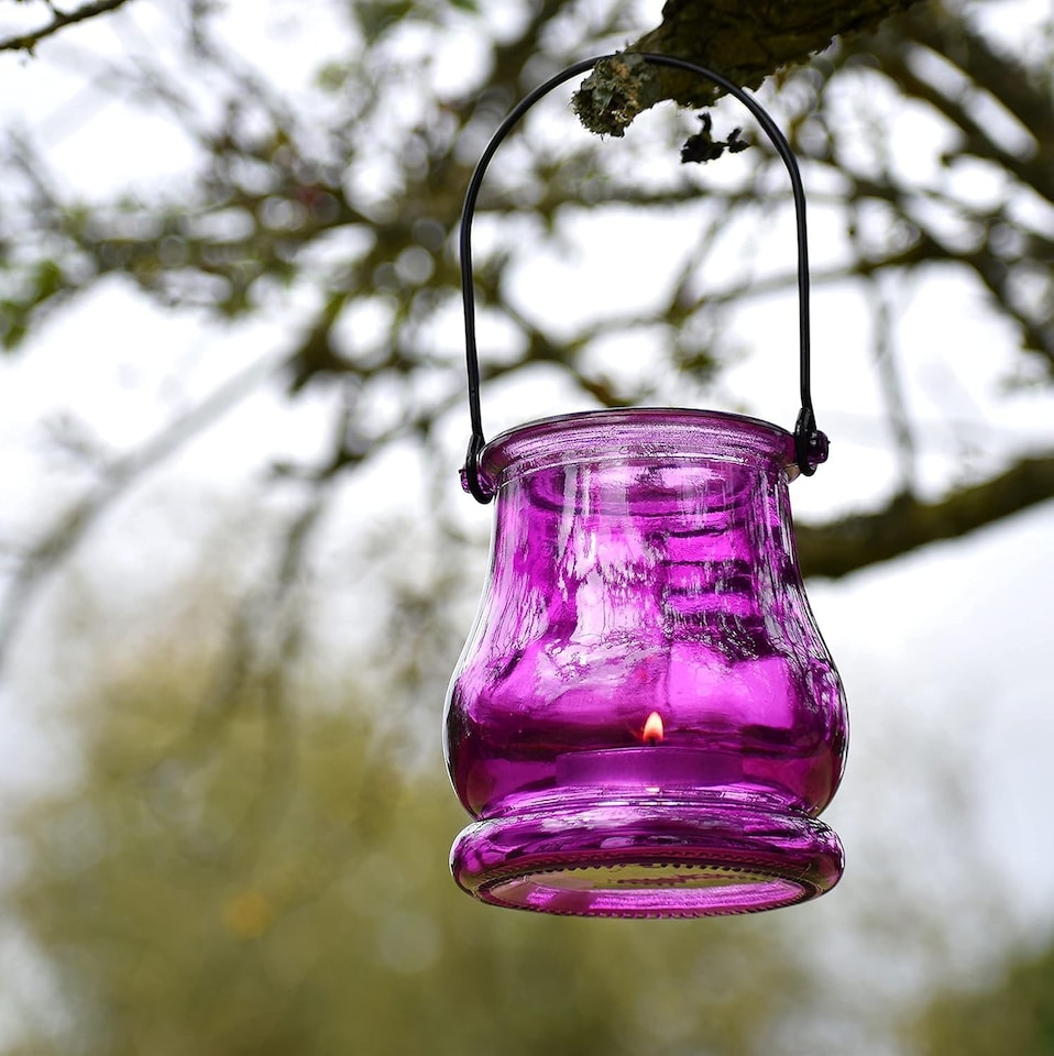 image 1 of Hanging Tealight Holders - 12 Pack Candle Holders Glass for Indoor and Outdoor Ambiance | Multi | Coloured | 10cm x 8.3cm | 12