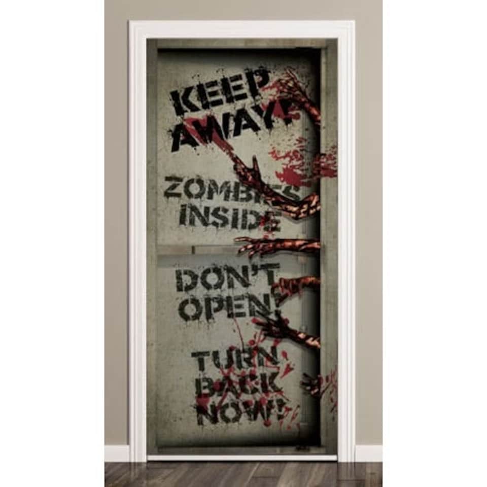 Zombies Inside Halloween Door Cover PVC Party Sign Decoration 66cm x 152cm