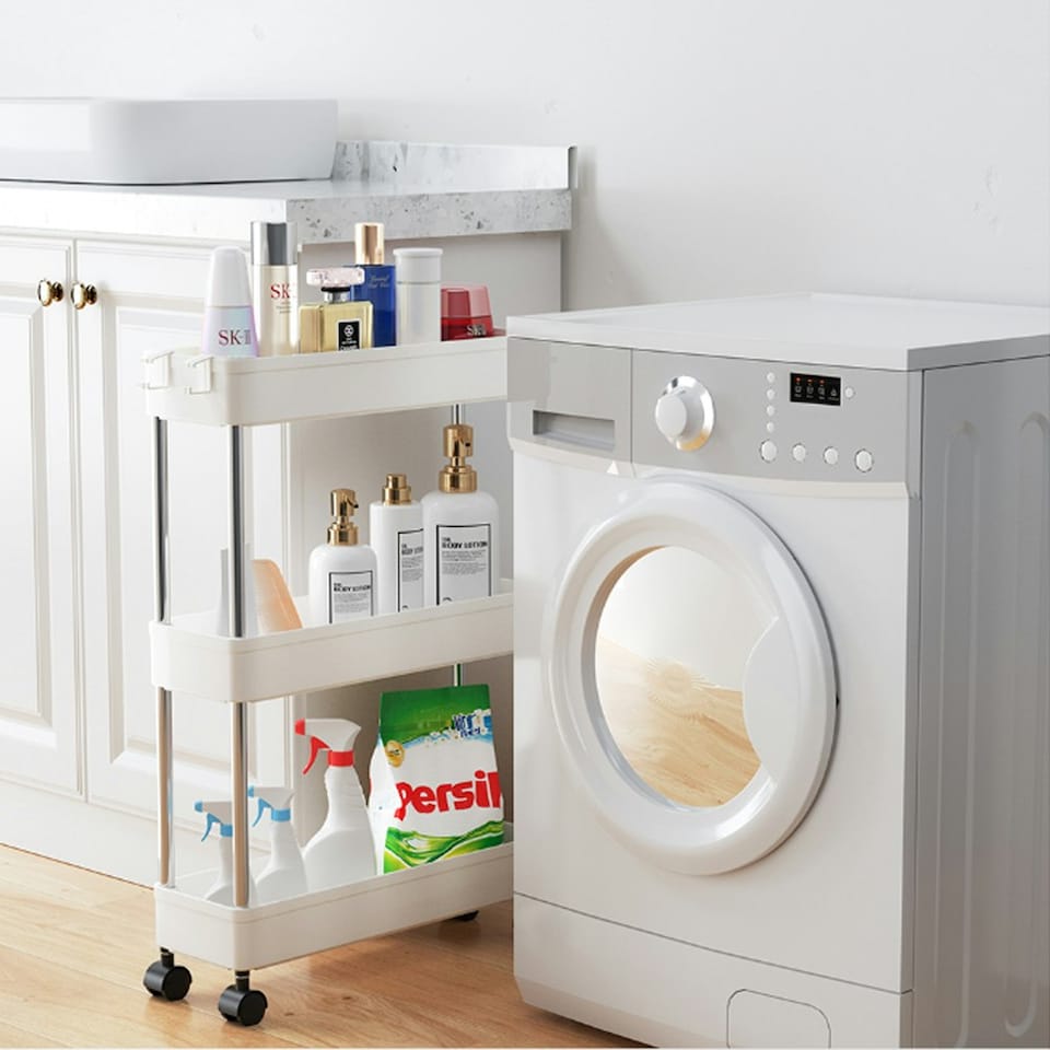 image 1 of Living and Home Plastic Storage Trolley Cart Rack 3-Tier - White