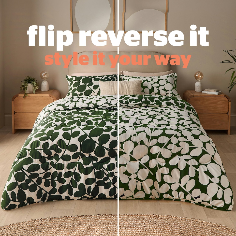 image 1 of Silentnight Coverless 10.5 Tog Duvet and Pillowcase Set, Leaf Print Green | Double