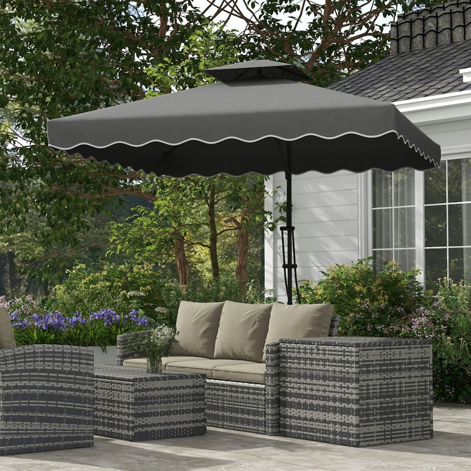 image 1 of Outsunny 2.5m Cantilever Garden Parasol Umbrella with Cross Base, Grey