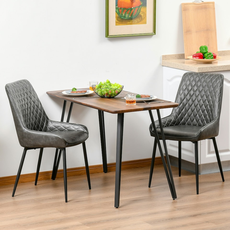 image 1 of HOMCOM Retro Dining Chair Set of 2, PU Leather Upholstered Side Chairs