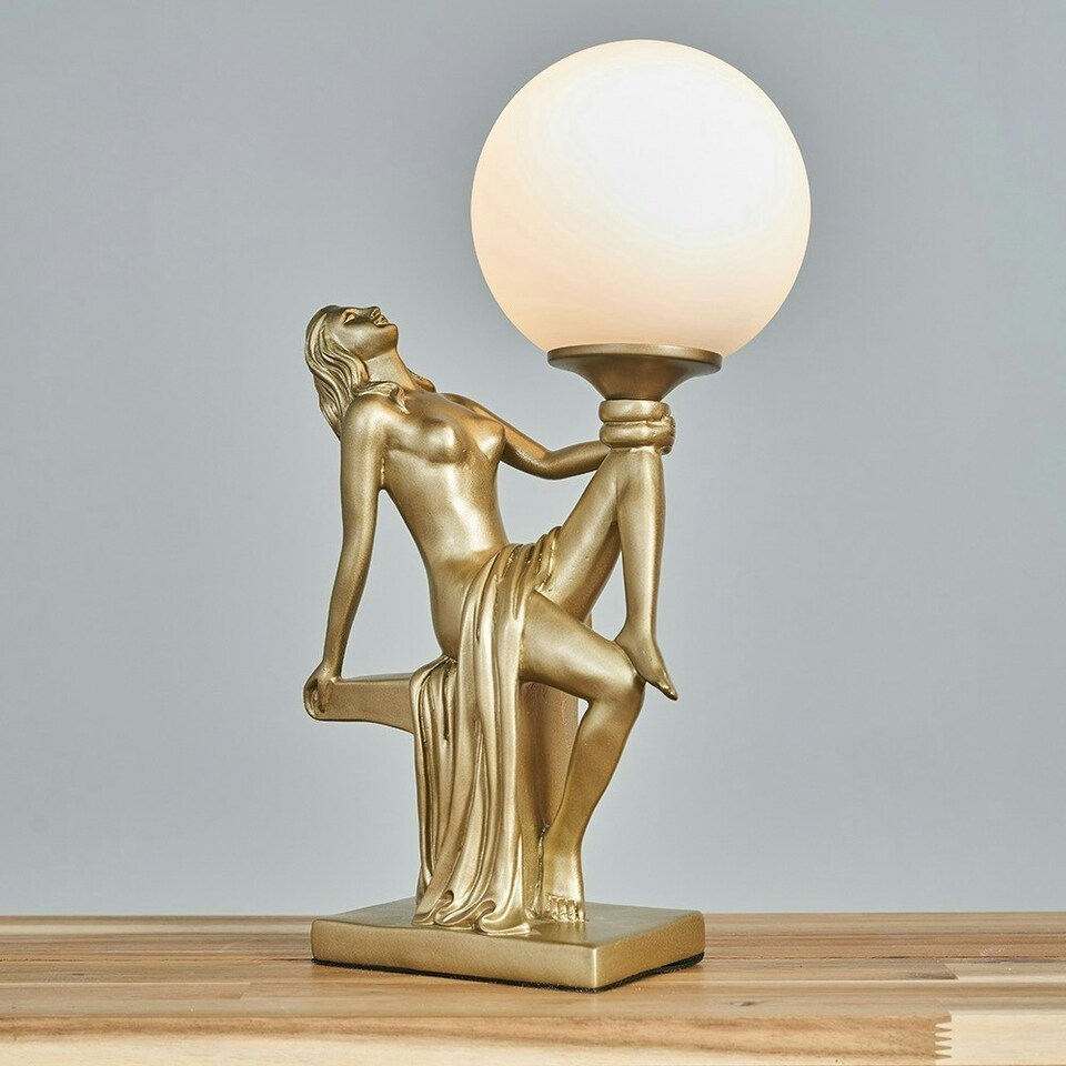 image 1 of ValueLights Matilda Art Deco Painted Gold Table Lamp and E14 Golfball LED 4W Warm White 3000K Bulb