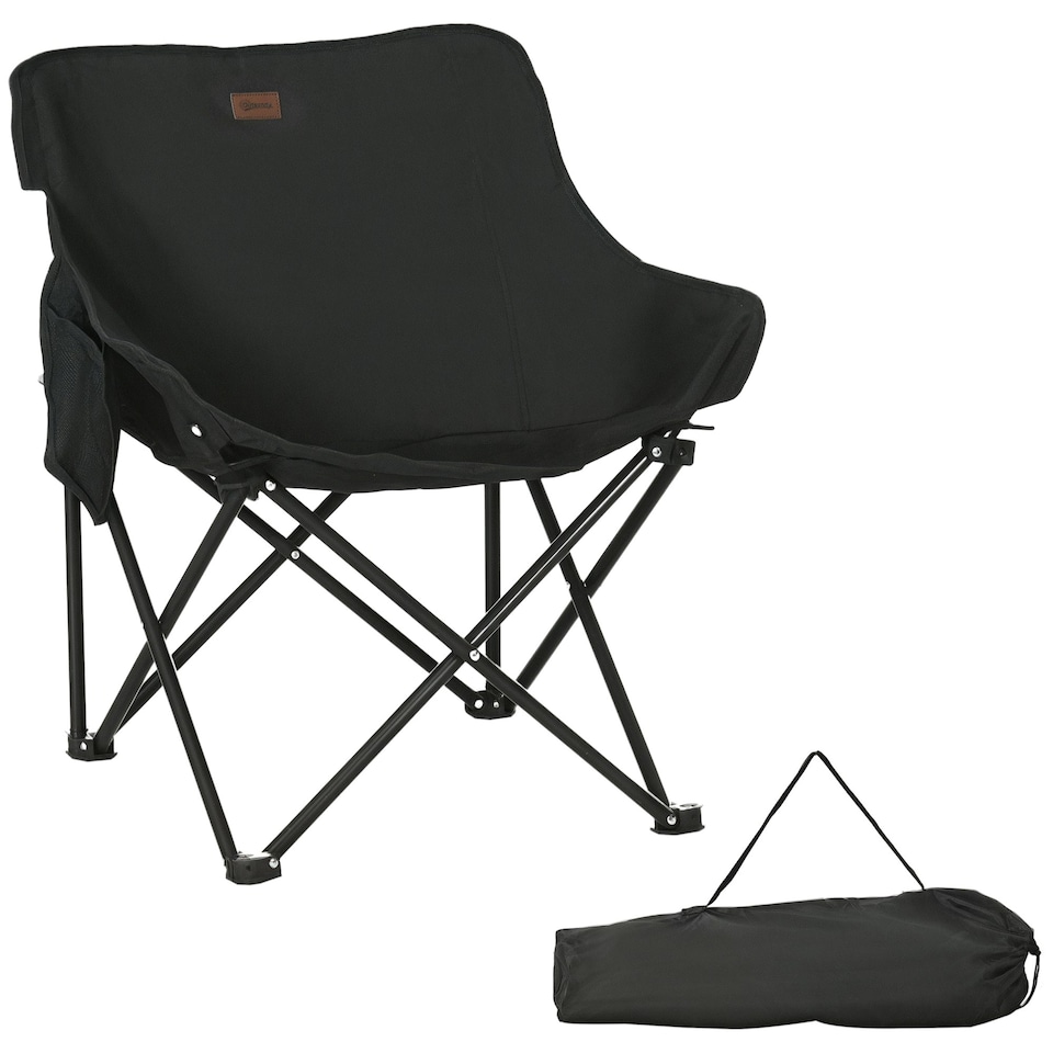 image 1 of Outsunny Folding Camping Chair with Carrying Bag and Storage Pocket, Black