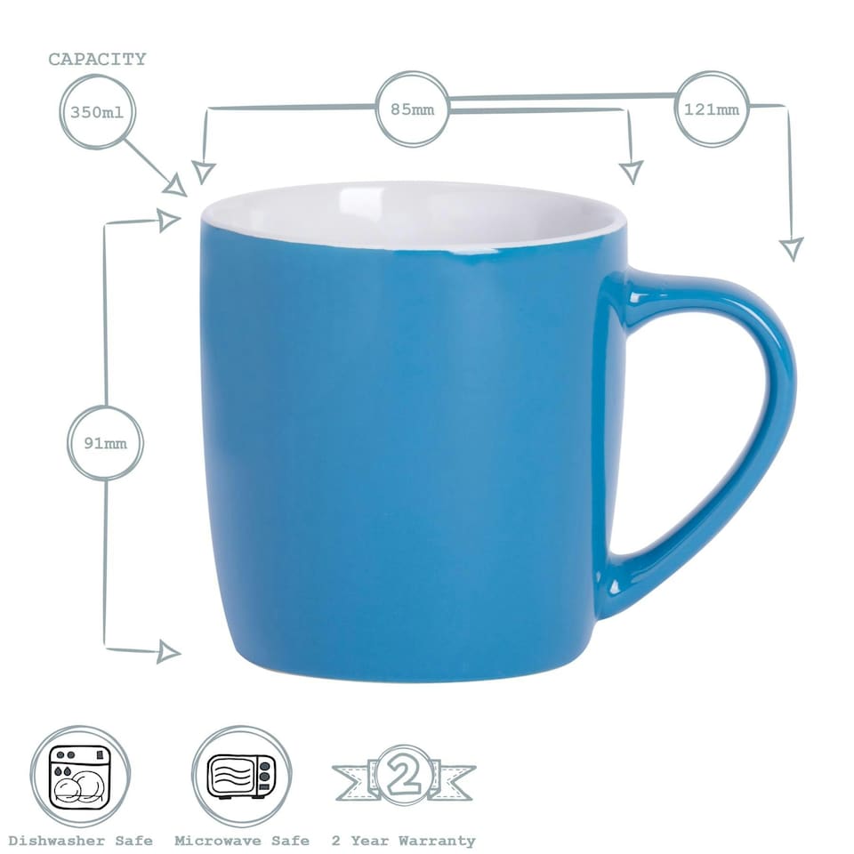 image 1 of Argon Tableware 6x Coloured Coffee Mugs - Blue - 350ml - Tea Mug Latte Mug Cappuccino Mug Drinking Mug Blue