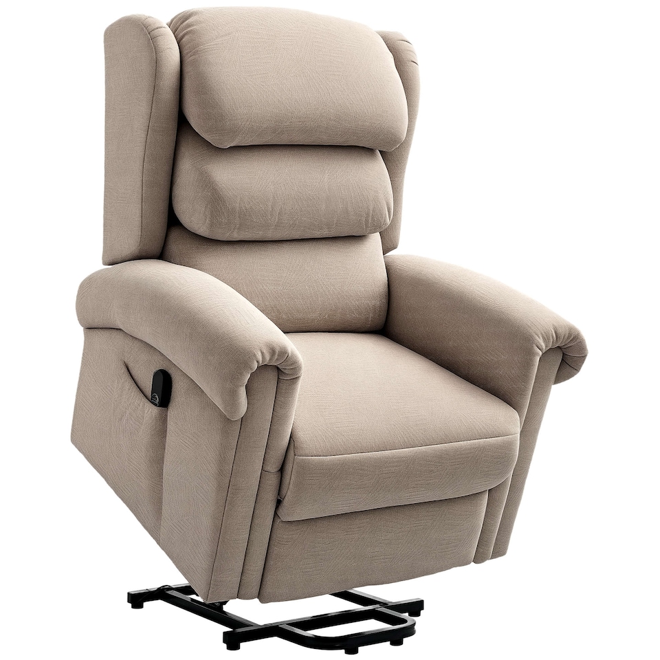 image 1 of HOMCOM Power Lift Recliner Chair for Elderly, Velvet-Feel Electric Riser and Recliner Armchair for Living Room with USB Charging Port, Remote Control, 2 Side Pockets, Thick Padded Back, Khaki | Brown
