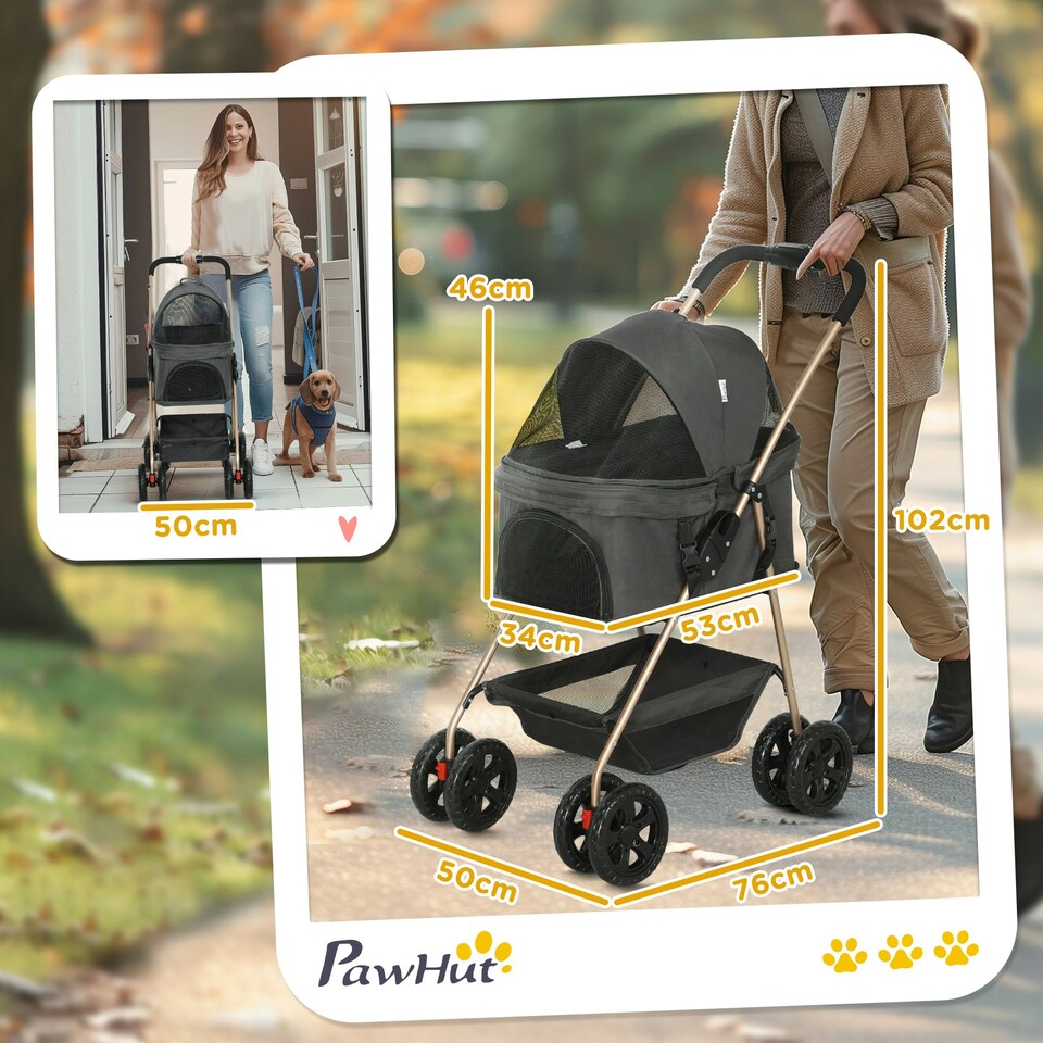 image 1 of PawHut 3-in-1 Pet stroller with Detachable Carrier for Mini Dogs, Grey