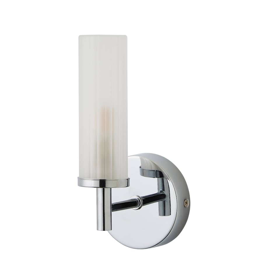 image 1 of ValueLights Canya Chrome IP44 Frosted Glass Wall Light | Silver
