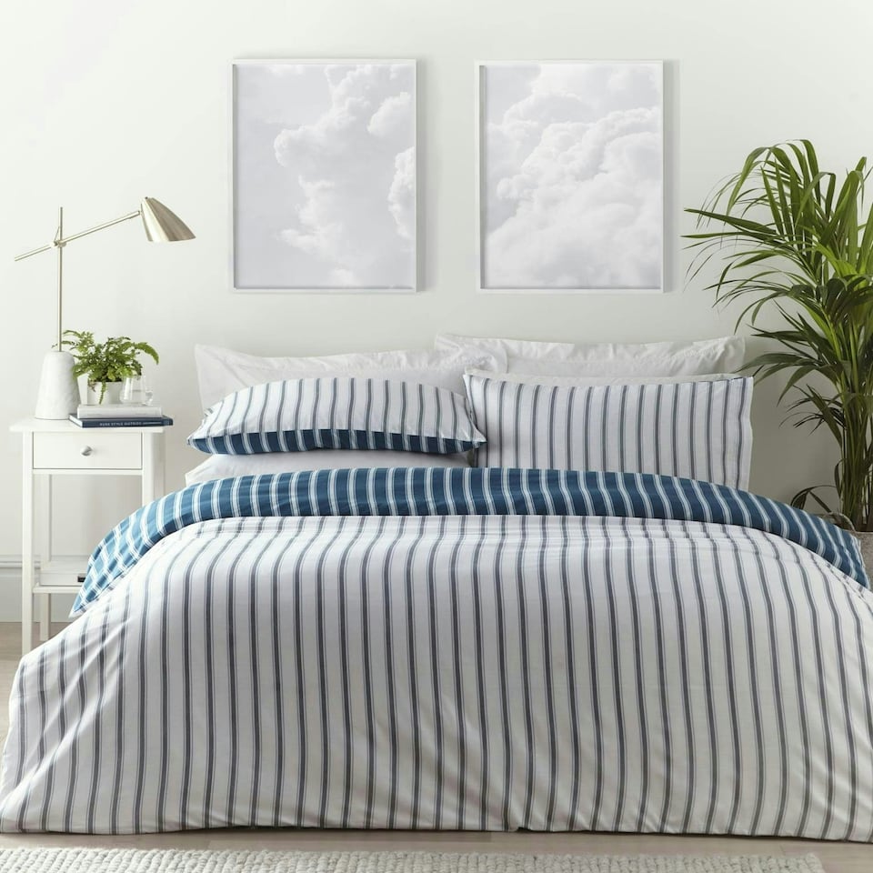 image 1 of Harvard Stripe Print Duvet Cover Set - Double - Blue
