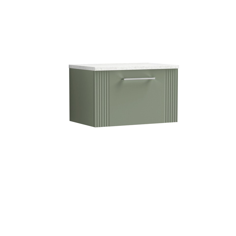 image 1 of Balterley Partial Fluted 1 Drawer Wall Hung Vanity Unit with Sparkling Laminate Worktop | Green | Satin Green