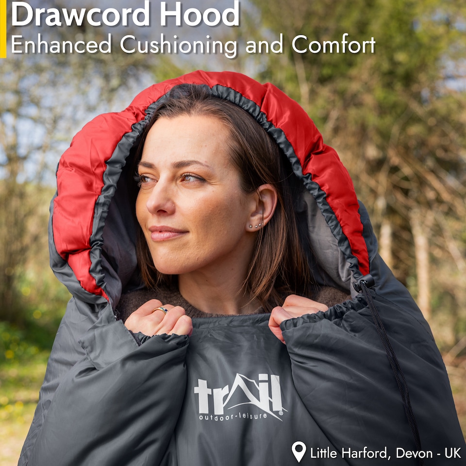 image 1 of Adult Sleeping Bag 3 Season Single Person Warm Hood Carry Bag Trail Alpine 253 | Red | Single | 1