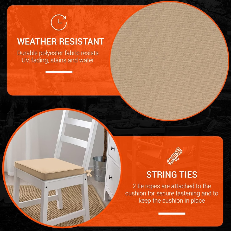 image 1 of Water Resistant Chair Cushions with Ties | Indoor & Outdoor Seat Pads | 44cm x 50cm | Mink | (Pack of 1)