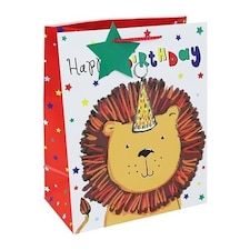 Happy Birthday Lion Large White Gift Bag 33cm White