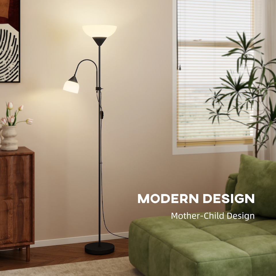 image 1 of HOMCOM Mother-Child Floor Lamp Duo Light with 2 Switches and Round Base