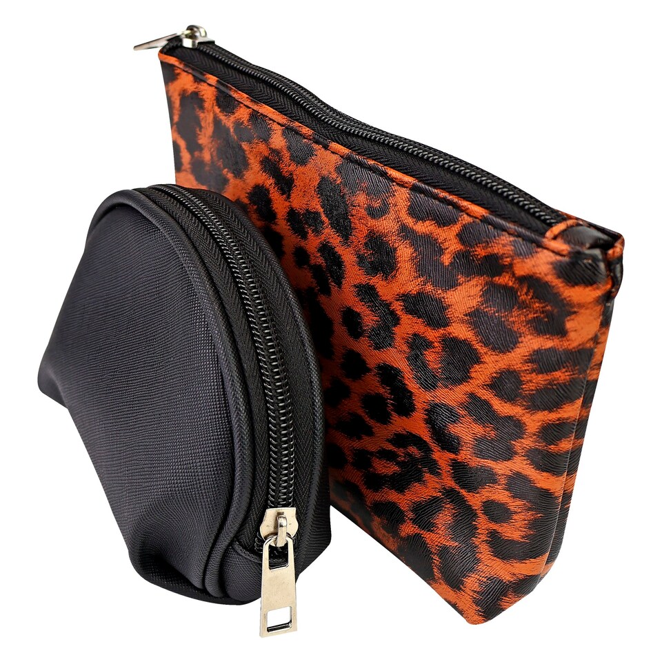 image 1 of 3 Piece Ladies Cosmetic Bag Set Leopard Print Makeup Toiletry Travel Bags