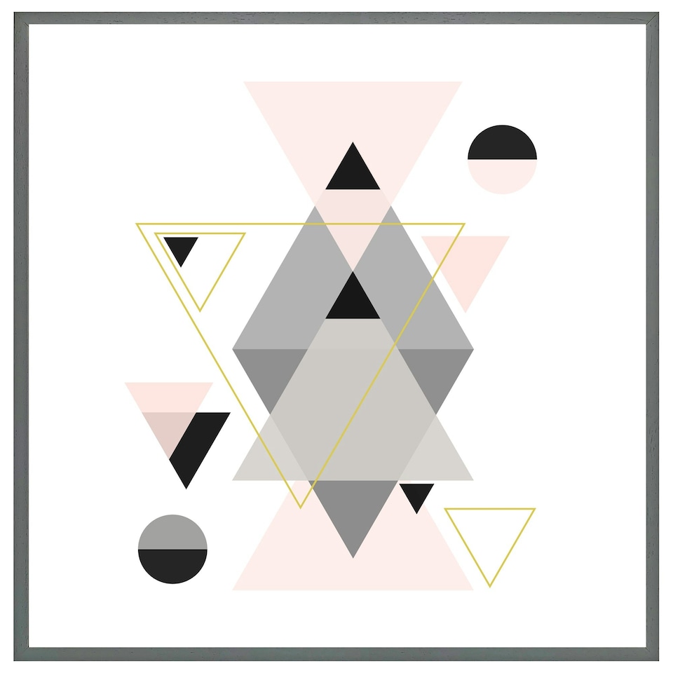 image 1 of Pink & grey geometric triangles (Picture Frame) Brown | L