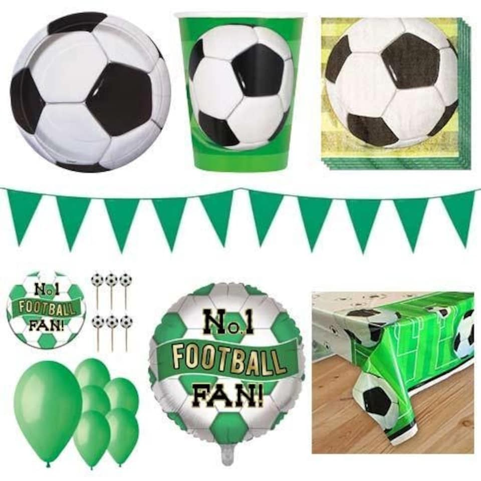 Green & White Football 16 Person Deluxe Party Pack