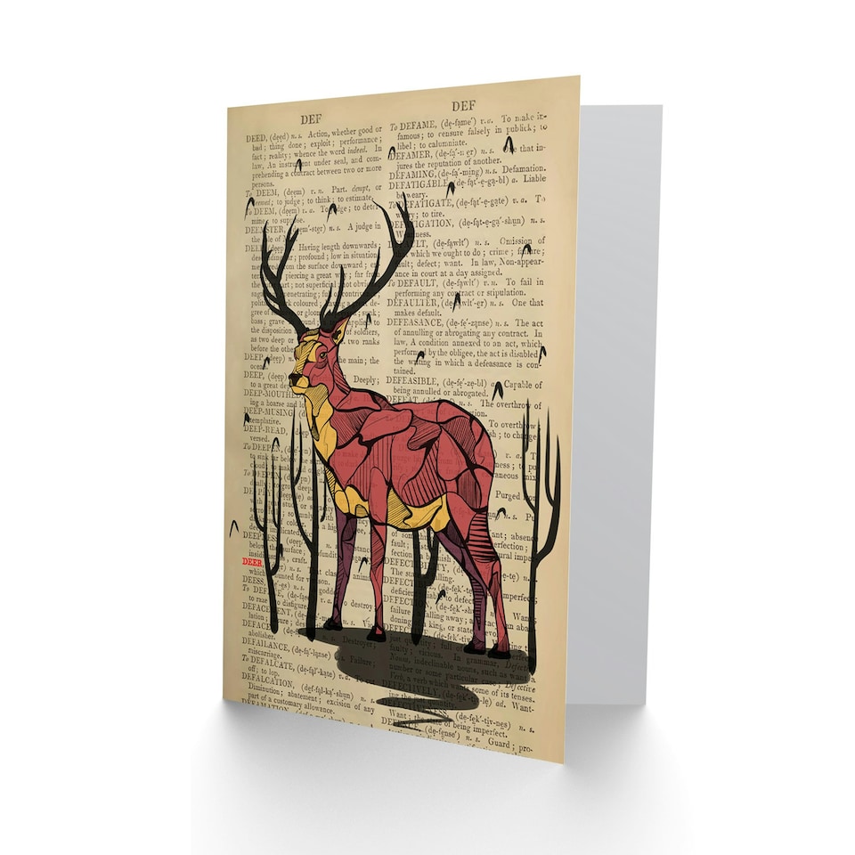 image 1 of Gift Upcycle Dictionary Stag Drawing Red Deer Birthday Card