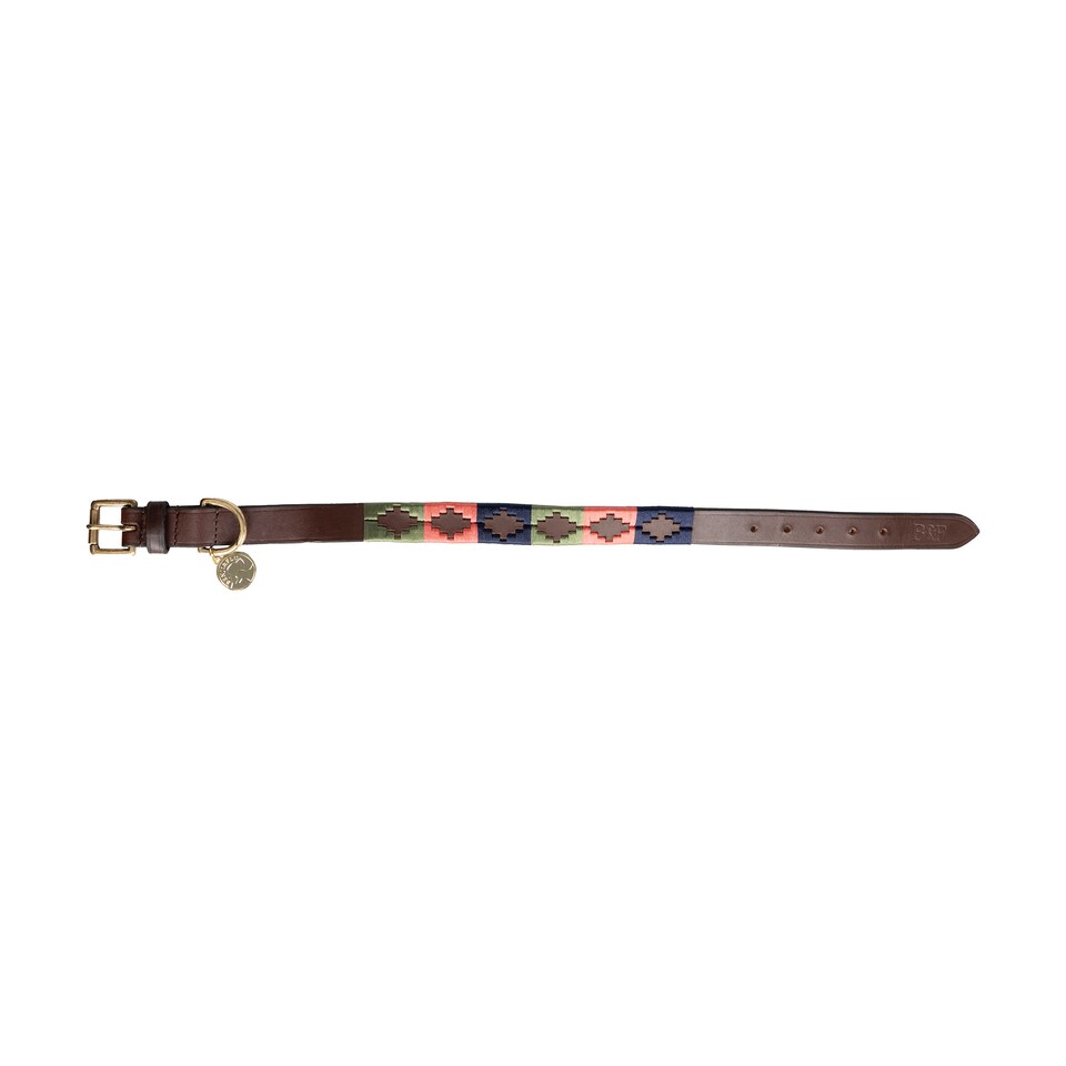 image 1 of Benji & Flo Sublime Polo Leather Dog Collar | Pink | Pink/Navy/Green | Extra Large | 1