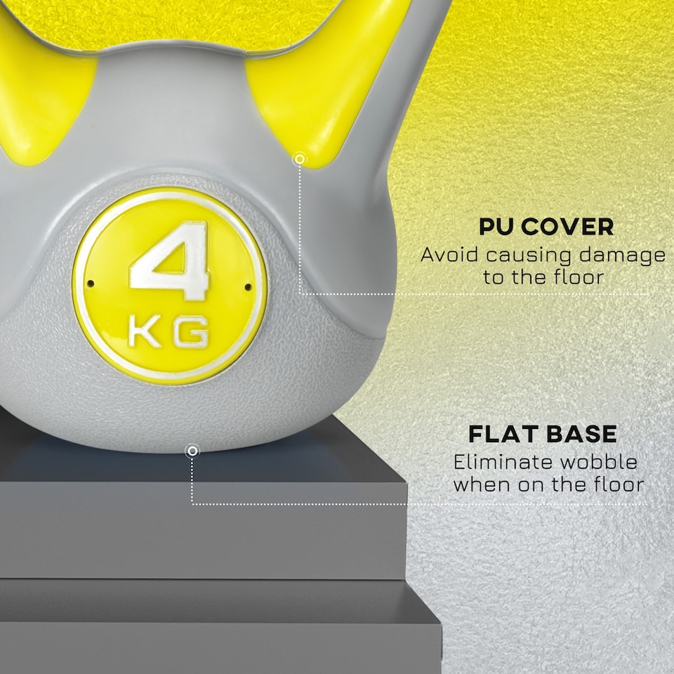 image 1 of SPORTNOW 4kg Kettle Bell with Handle for Home Gym, Yellow and Grey | Yellow | Yellow