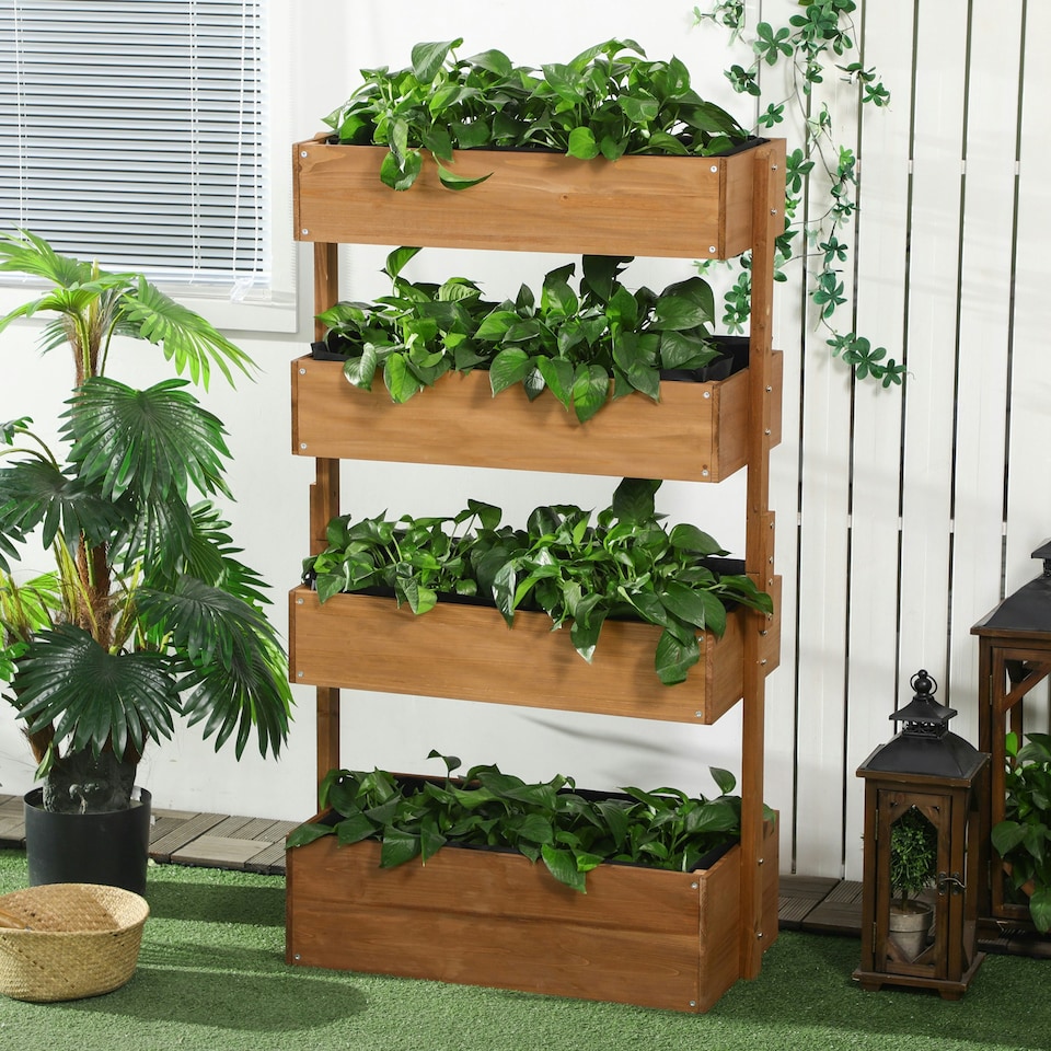 image 1 of Outsunny Raised Garden Bed Wooden Plant Stand Orange